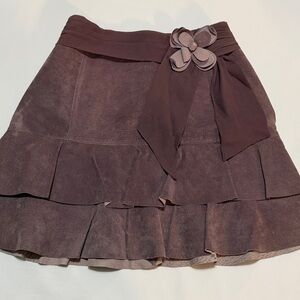 Bebe Mini Skirt Flare Genuine Suede Leather & Silk, size 0